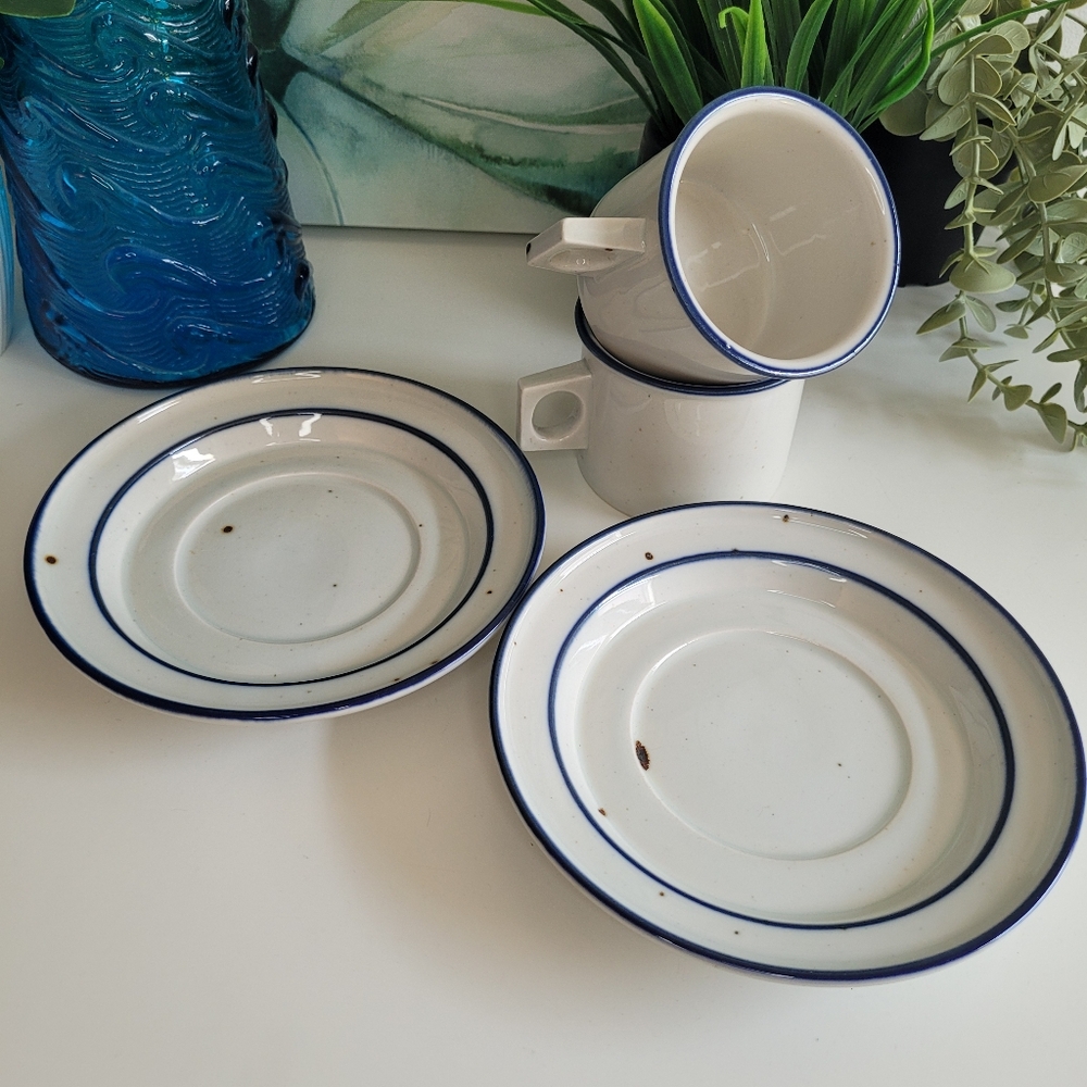 Dansk Designs Denmark Blue Mist Ceramic Pottery Tea Cups And Saucers Set Of 2